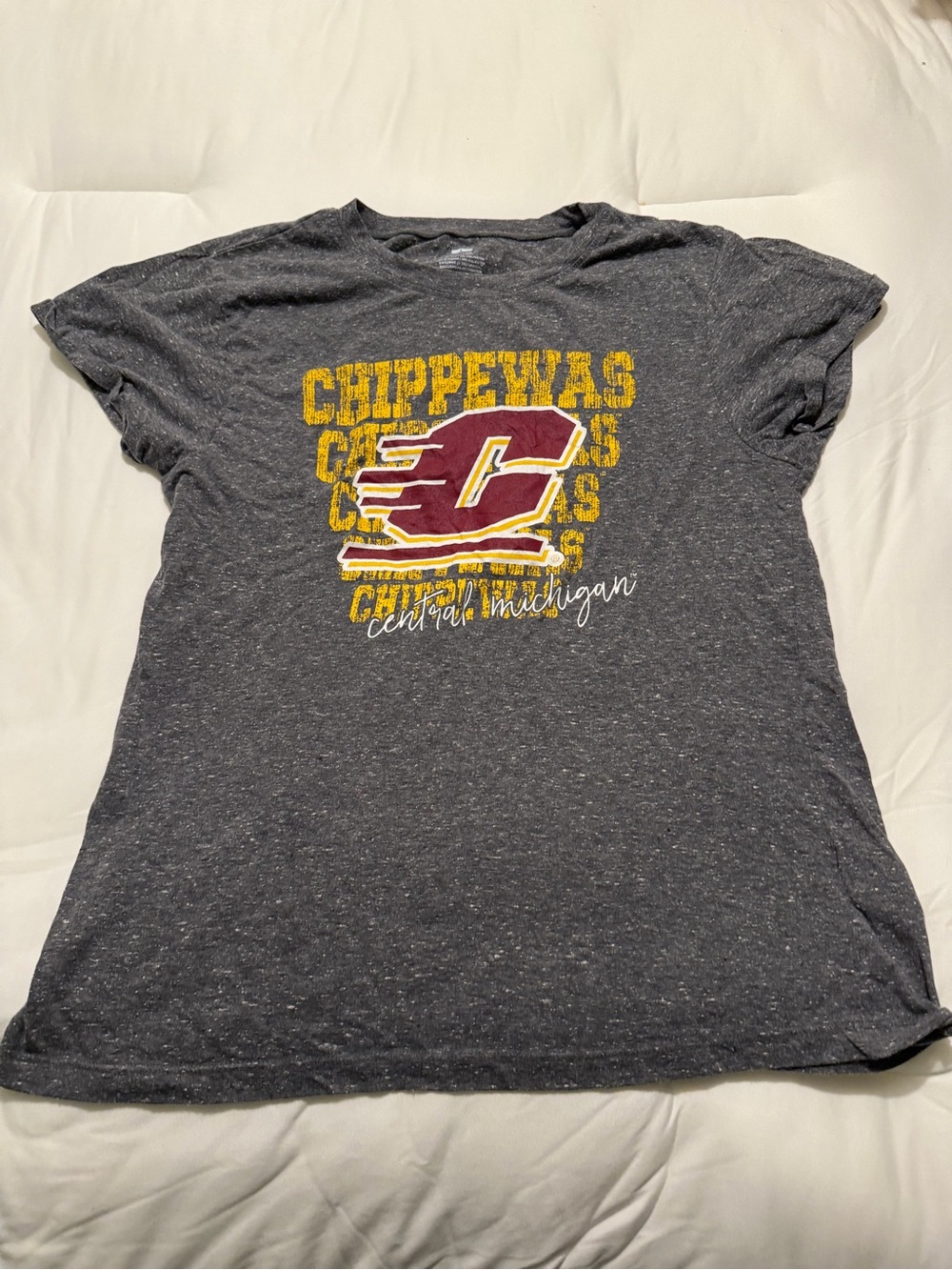 Central Michigan Chippewas Grey Tee with Maroon & Gold Logo